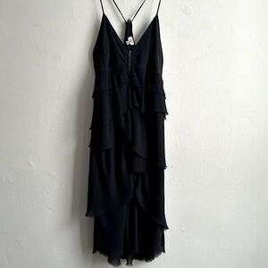 Wilfred Aritzia black silk raw edged tiered dress with spaghetti straps XS-S